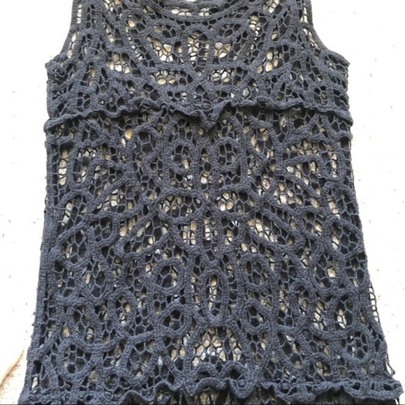 Long Black Crochet Tank See Through Small - Picture 3 of 3